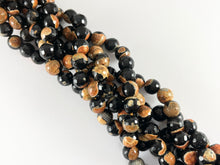 Load image into Gallery viewer, Black Orange Dyed Agate Round Faceted Natural Stone Beads Halloween Beads Around 15&quot;
