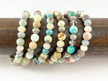 Load image into Gallery viewer, 8mm Assorted Natural Stone with Shiny Crystals Stretchy Bracelets Enamel Agate/ Picture Jasper/ Amazonite/ Variscite/ Pink Zebra
