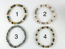 Load image into Gallery viewer, 6mm Assorted Stone with Crystals Stretchy Bracelets Picture Jasper/ Amazonite/ Variscite/ Pink Zebra/ Tibetan Agate/ Silver Crazy Lace Agate
