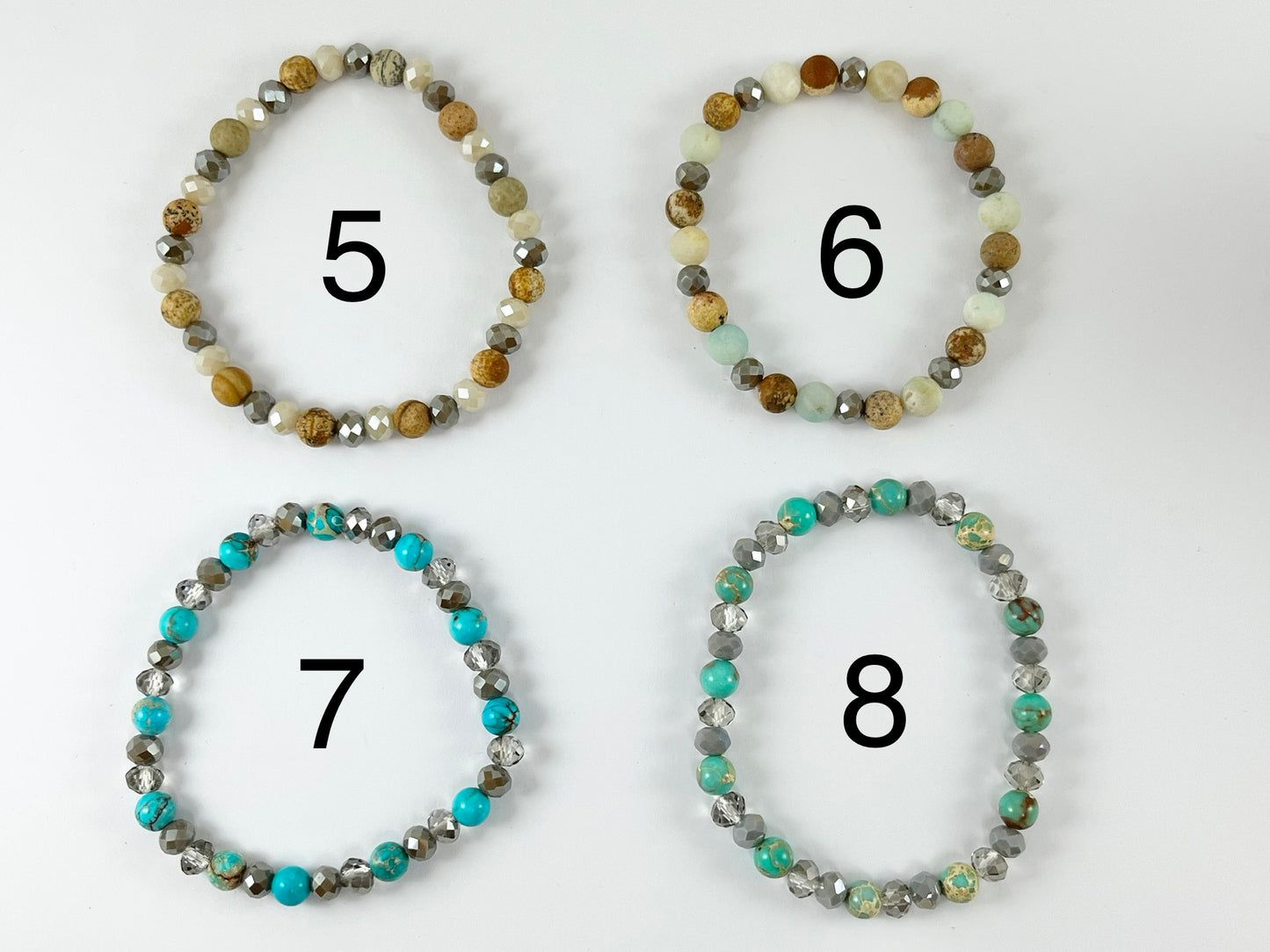 Piedra variada de 6 mm con cristales Pulseras elásticas Imagen Jaspe / Amazonita / Variscita / Cebra rosa / Ágata tibetana / Ágata de encaje loca plateada
