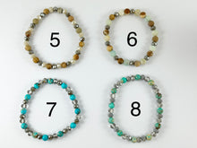 Load image into Gallery viewer, 6mm Assorted Stone with Crystals Stretchy Bracelets Picture Jasper/ Amazonite/ Variscite/ Pink Zebra/ Tibetan Agate/ Silver Crazy Lace Agate
