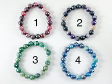 Cargar imagen en el visor de la galería, Pulseras elásticas de ágata redonda facetada pulida brillante Sardonyx electrochapada de 10 mm rosa intenso/púrpura/verde/azul/aguamarina/marrón/multicolor
