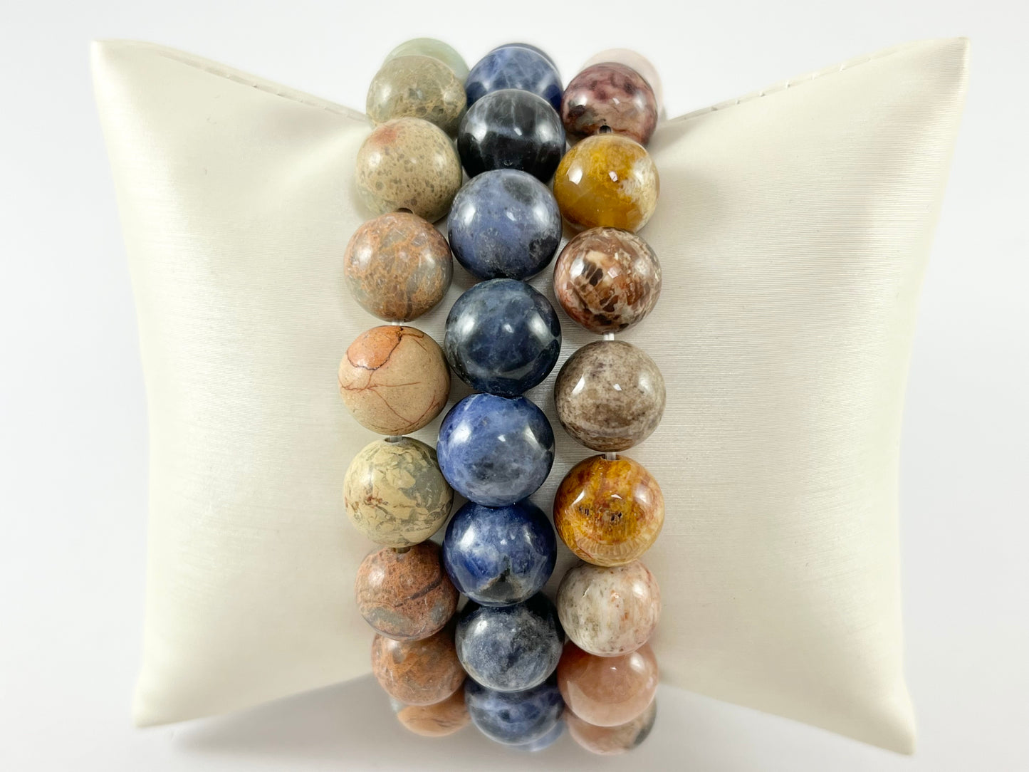 10mm Natural Stone Stretchy Bracelets Hand Cut Labradorite/ Clear Crackle Quartz/ Green Aventurine/ Aqua Terra/ Sodalite/ Coral Fossil