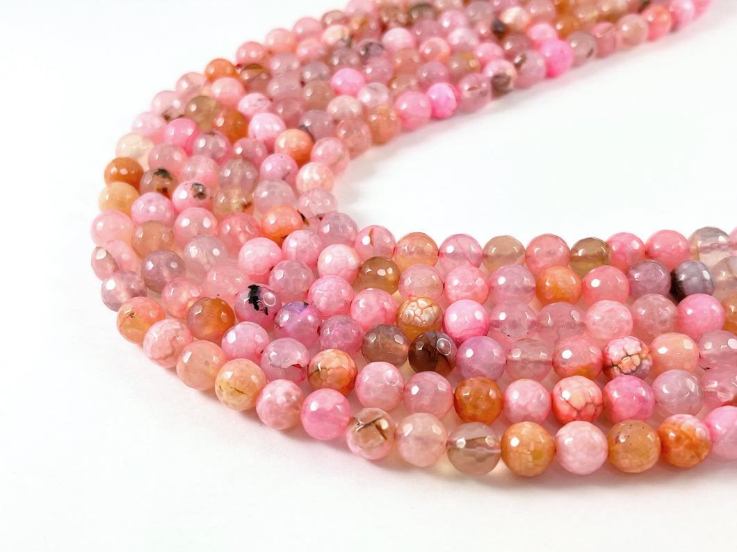 High Quality Bright Pink Dyed Agate Round Faceted Natural Stone Beads  6mm 8mm 10mm 12mm Around 15