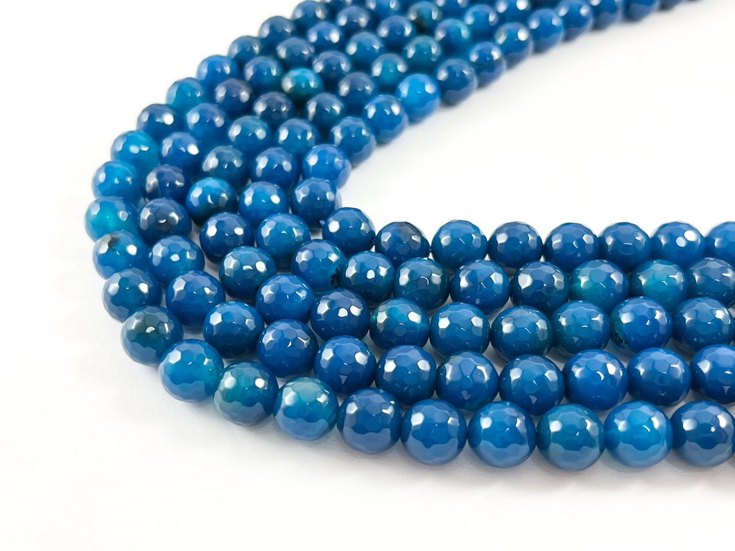 High Quality Blue Agate Round Faceted Natural Stone Beads  6mm 8mm 10mm 12mm Around 15