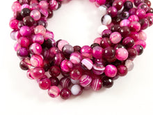 Load image into Gallery viewer, High Quality Hot Pink Sardonyx Dyed Agate Round Faceted Natural Stone Beads  4mm 6mm 8mm 10mm 12mm Around 15&quot;
