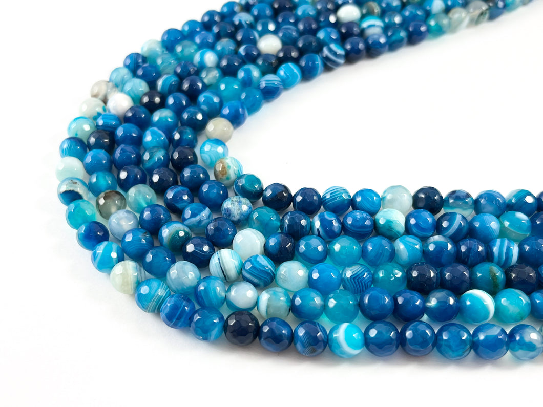 High Quality Blue Sardonyx Dyed Agate Round Faceted Natural Stone Beads  4mm 6mm 8mm 10mm 12mm 14mm Around 15