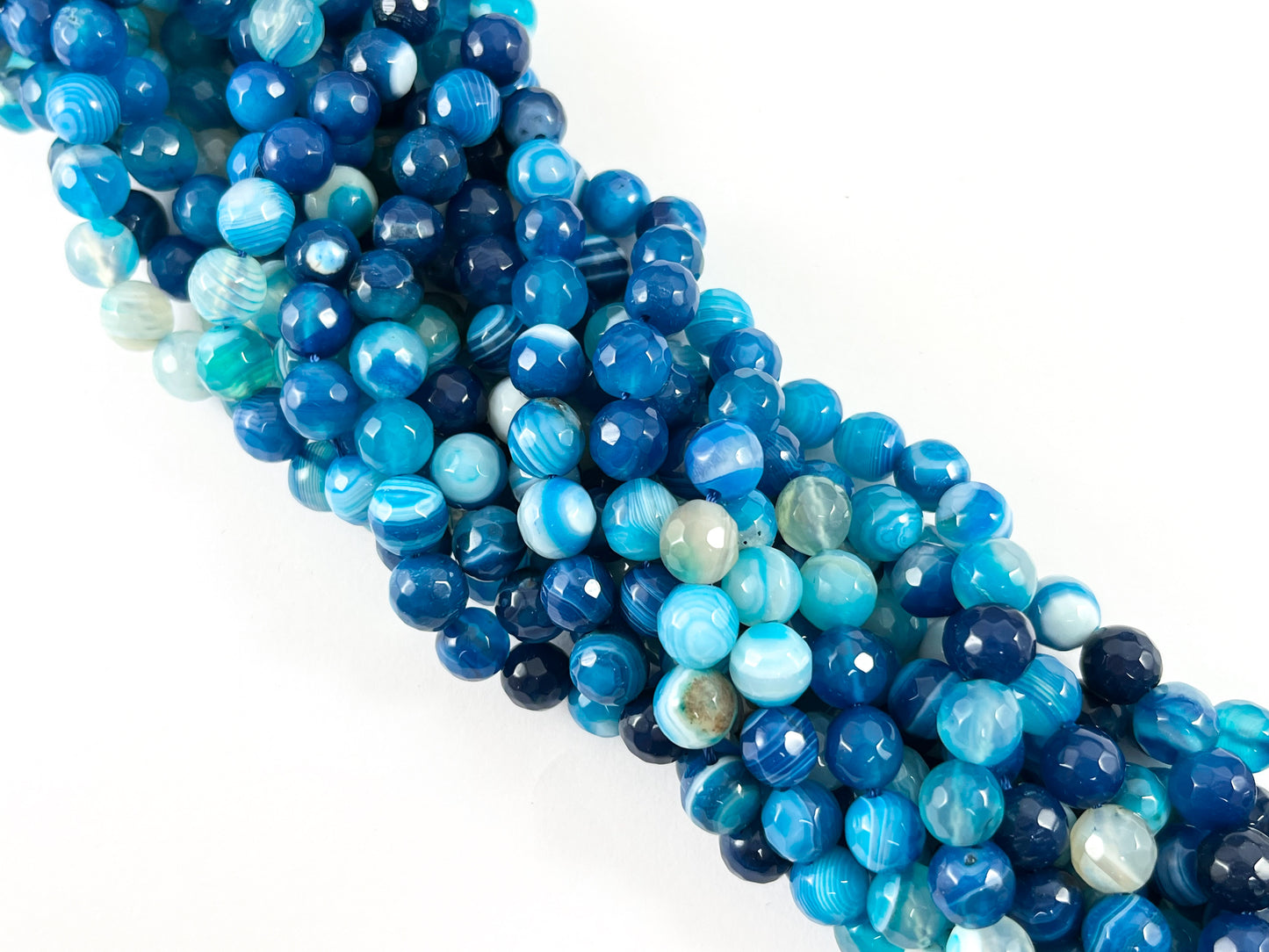 Cuentas de piedra Natural facetadas redondas de ágata teñida de Sardonyx azul de alta calidad, 4mm, 6mm, 8mm, 10mm, 12mm, 14mm, alrededor de 15"