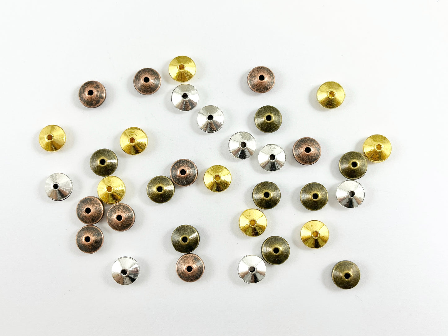 4x8mm Pewter Shiny Smooth Saucer Spacer Beads Gold, Silver, Antique Bronze, Antique Copper 125 Grams Bag