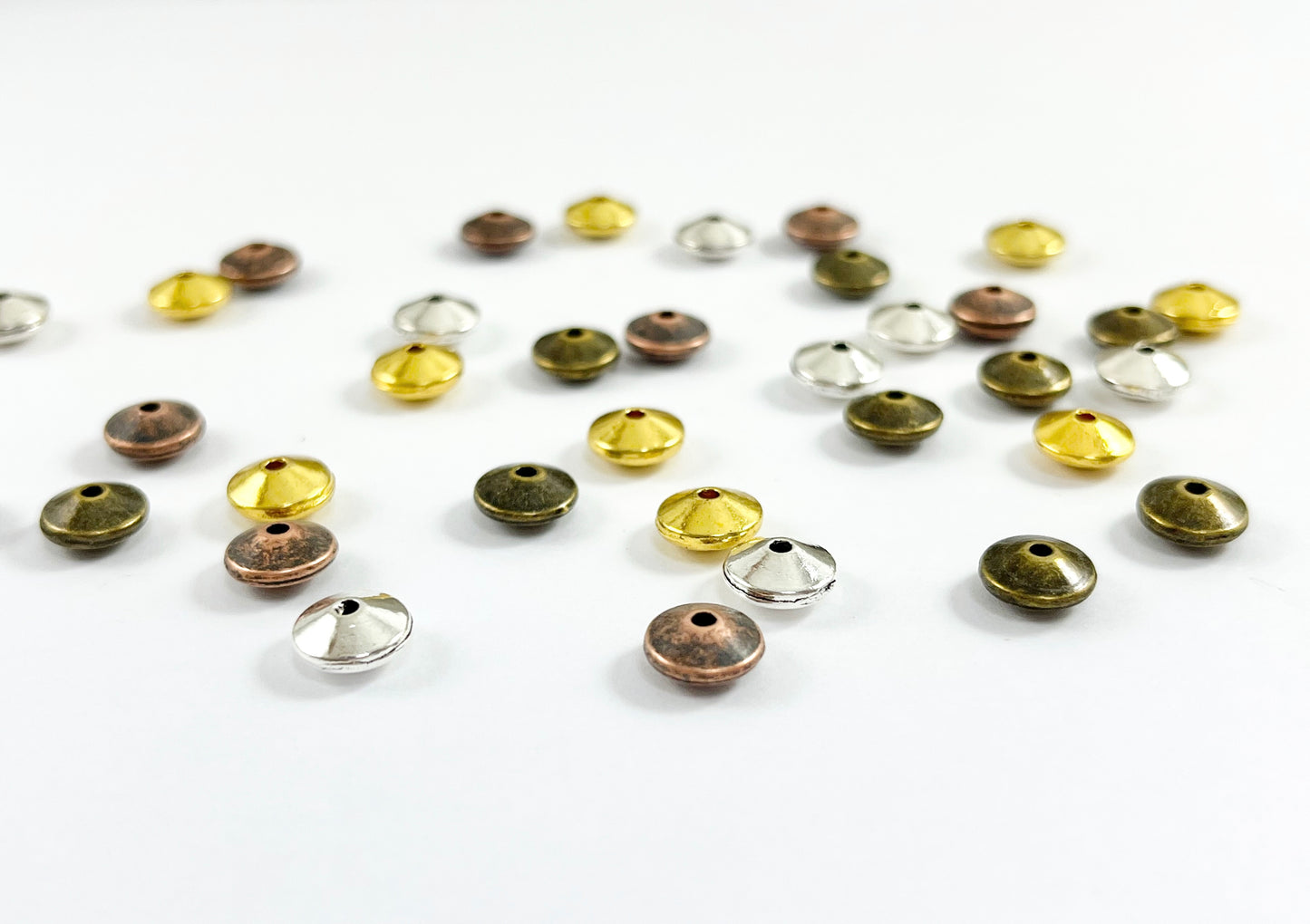 4x8mm Pewter Shiny Smooth Saucer Spacer Beads Gold, Silver, Antique Bronze, Antique Copper 125 Grams Bag