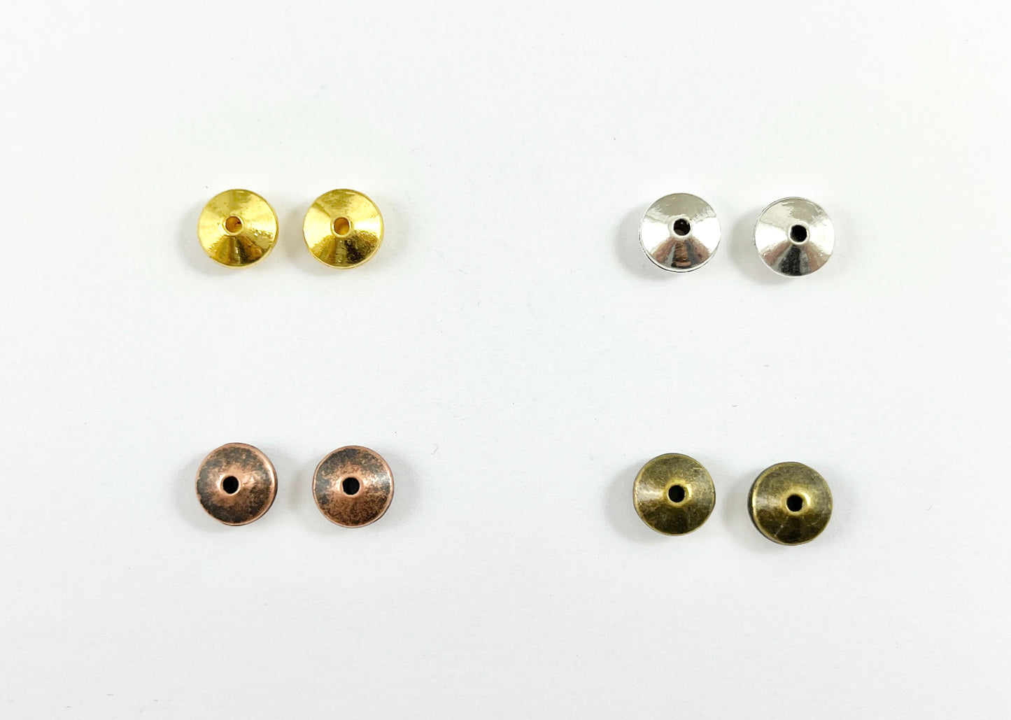 4x8mm Pewter Shiny Smooth Saucer Spacer Beads Gold, Silver, Antique Bronze, Antique Copper 125 Grams Bag
