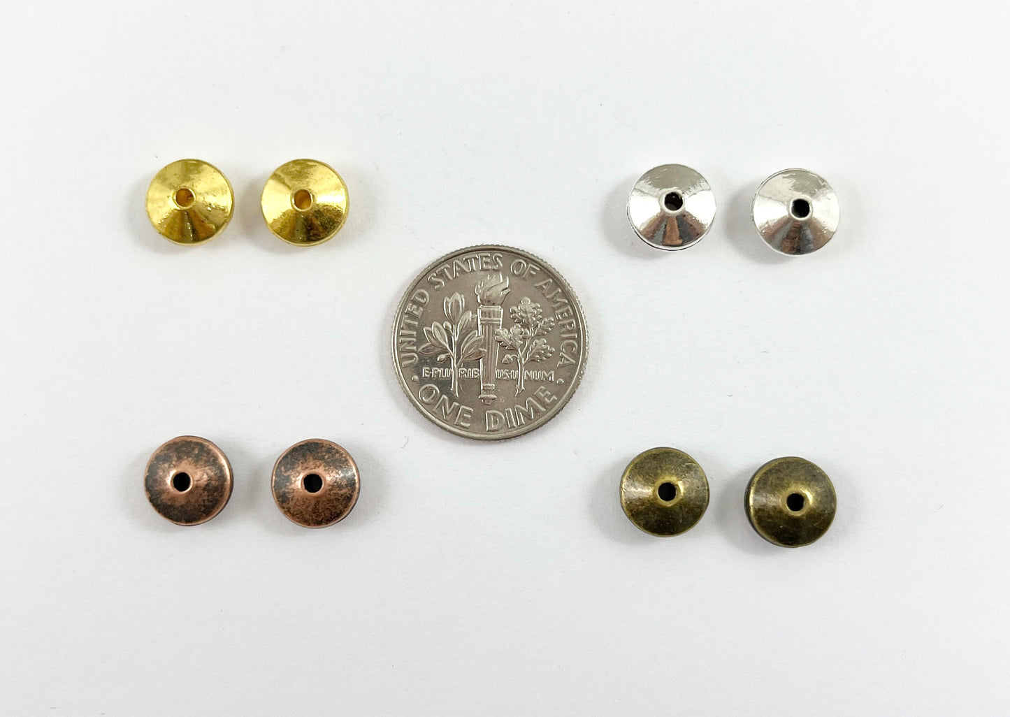 4x8mm Pewter Shiny Smooth Saucer Spacer Beads Gold, Silver, Antique Bronze, Antique Copper 125 Grams Bag