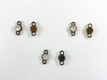 Load image into Gallery viewer, 7mm Pewter Tiny Clear Crystal Mini Diamond Coin 2 Loop Connector Available in Bronze, Copper, Gold, Silver and Gunmetal 50 PCS
