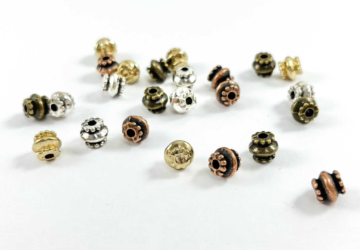 6x7mm Pewter Rondelle Spacer Beads Antique Gold, Silver, Bronze, Copper 125 Grams Bag