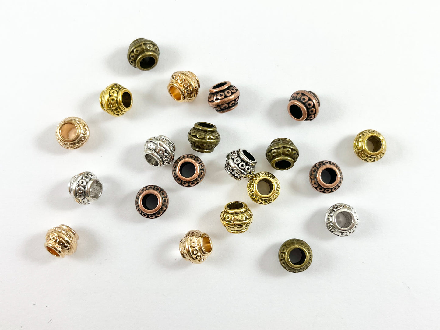 7x9mm Pewter Rondelle Large Hole Spacer Beads Antique Gold, Rosy Gold, Silver, Bronze, Copper 125 Grams Bag