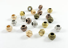 Load image into Gallery viewer, 7x9mm Pewter Rondelle Large Hole Spacer Beads Antique Gold, Rosy Gold, Silver, Bronze, Copper 125 Grams Bag
