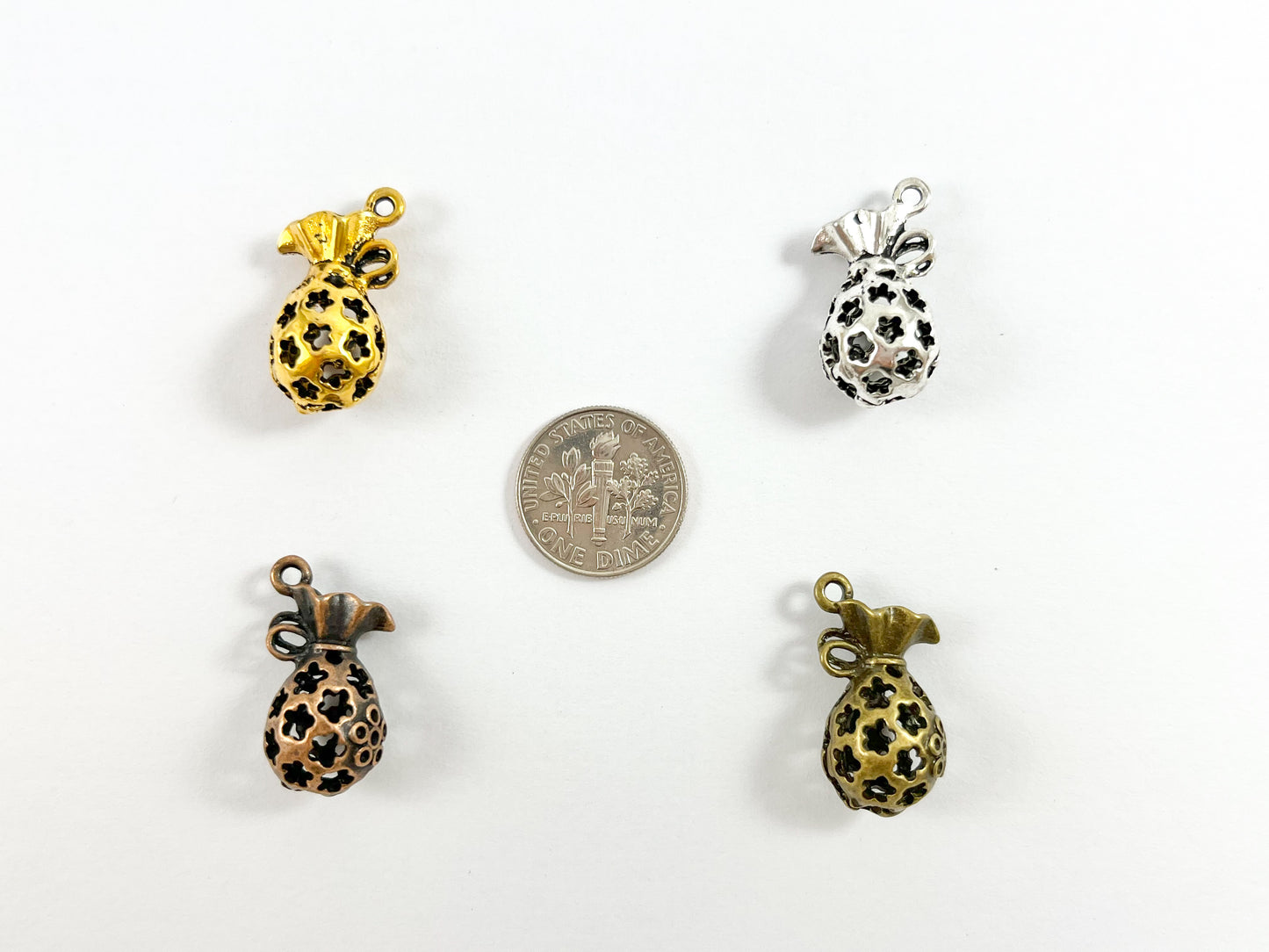 12x20mm Pewter Antique Color Christmas Sack Puffy Candy Bag Gift Bag Charm in Antique Gold, Silver, Copper and Brass 18 PCS