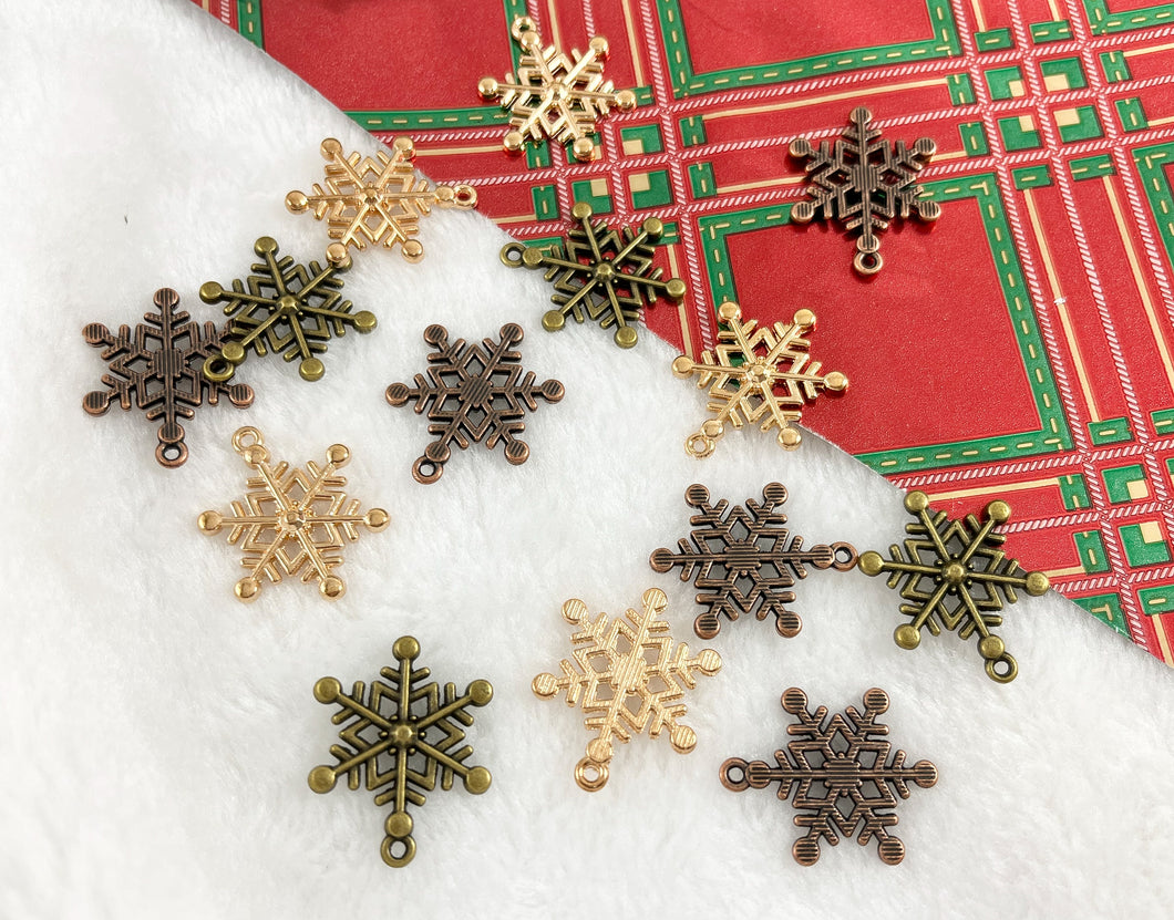 23x25mm Pewter Christmas Snowflake Charm Xmas Holiday Winter Charm in Rosy Gold, Antique Copper and Brass | Bulk Option Available