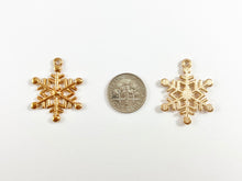 Load image into Gallery viewer, 23x25mm Pewter Christmas Snowflake Charm Xmas Holiday Winter Charm in Rosy Gold, Antique Copper and Brass | Bulk Option Available
