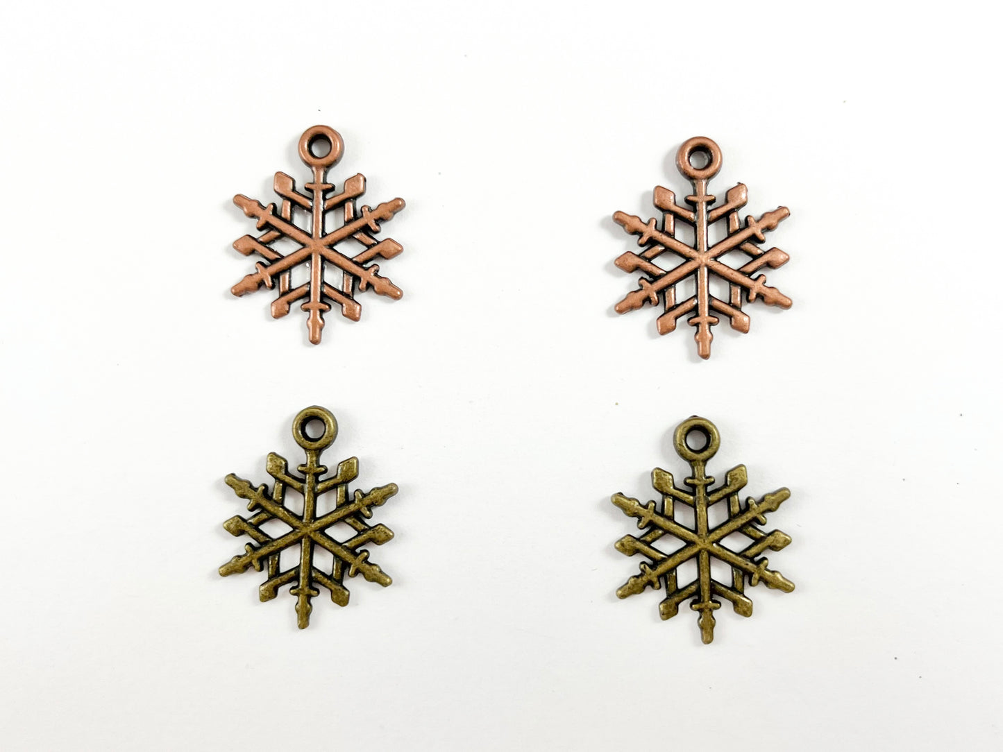 17mm Pewter Christmas Snowflake Charm Holiday Charm in Antique Copper and Brass | Bulk Option Available