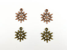 Load image into Gallery viewer, 17mm Pewter Christmas Snowflake Charm Holiday Charm in Antique Copper and Brass | Bulk Option Available
