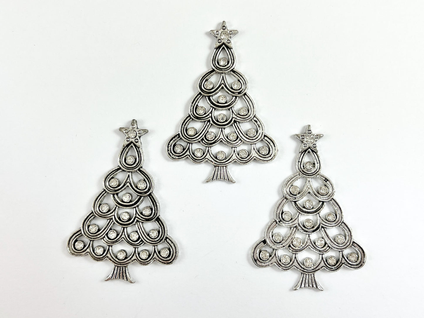 36x52mm Pewter Christmas Tree Charm with Crystal Rhinestones in Antique Silver Color Christmas Decoration 8PCS
