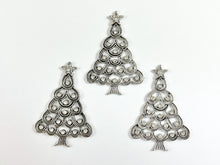 Load image into Gallery viewer, 36x52mm Pewter Christmas Tree Charm with Crystal Rhinestones in Antique Silver Color Christmas Decoration 8PCS
