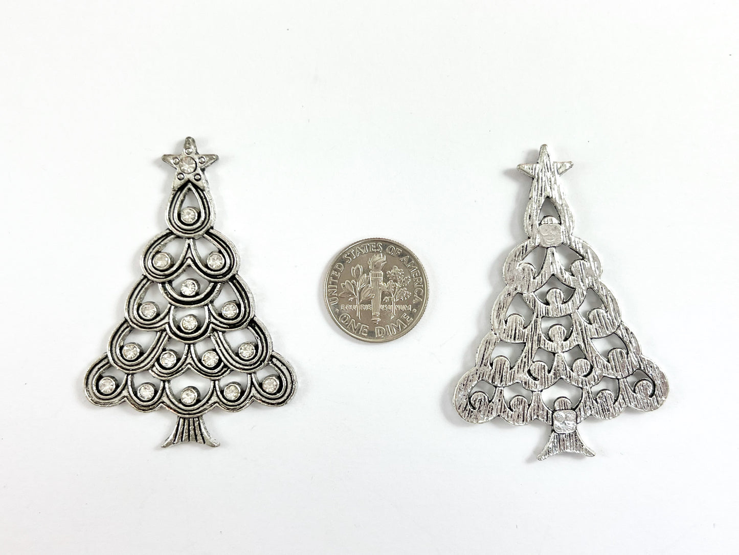 36x52mm Pewter Christmas Tree Charm with Crystal Rhinestones in Antique Silver Color Christmas Decoration 8PCS