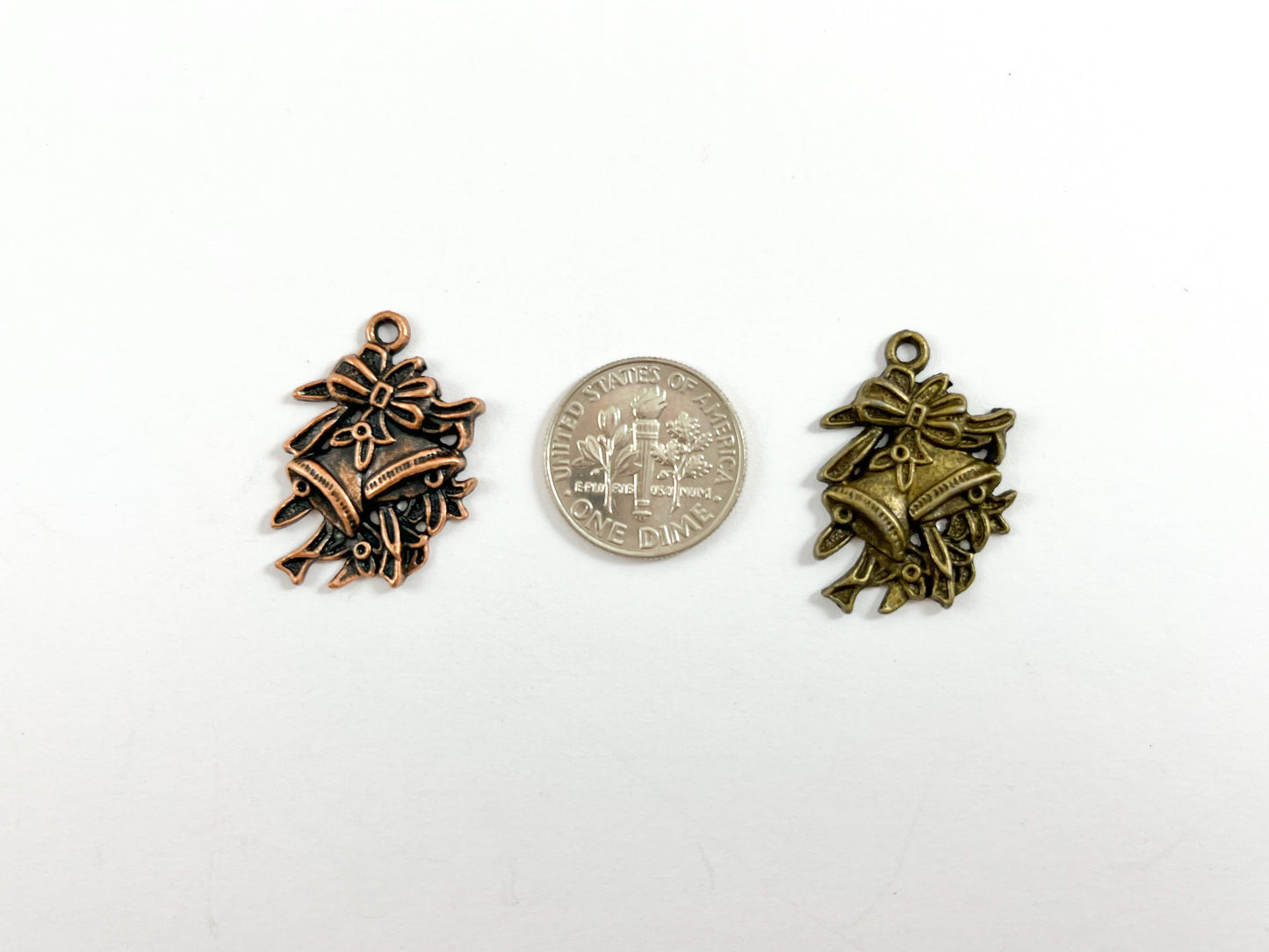 17x25mm Pewter Christmas Jingle Bell Charm Holiday Bells Charm in Antique Copper and Brass | Bulk Option Available