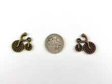 Load image into Gallery viewer, 18x17mm Pewter Cute Tiny Bike Charm in Antique Silver, Copper and Brass | Bulk Option Available
