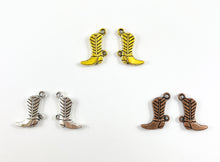 Load image into Gallery viewer, 14x18mm Pewter Western Style Boots Double Sided Charm in Antique Gold, Silver And Copper | Bulk Option Available
