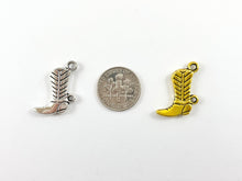 Load image into Gallery viewer, 14x18mm Pewter Western Style Boots Double Sided Charm in Antique Gold, Silver And Copper | Bulk Option Available
