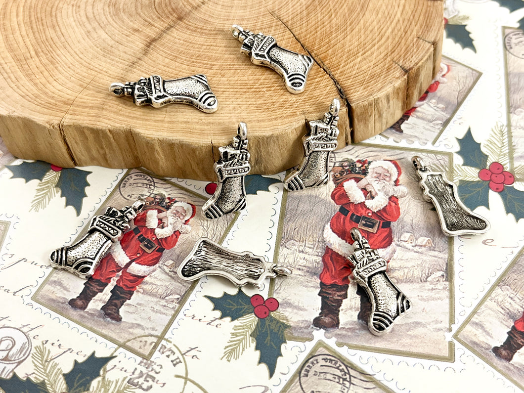 11x24mm Christmas Stockings Charms Pewter Silver Holiday Charms Holiday Jewelry Making 60 PCS