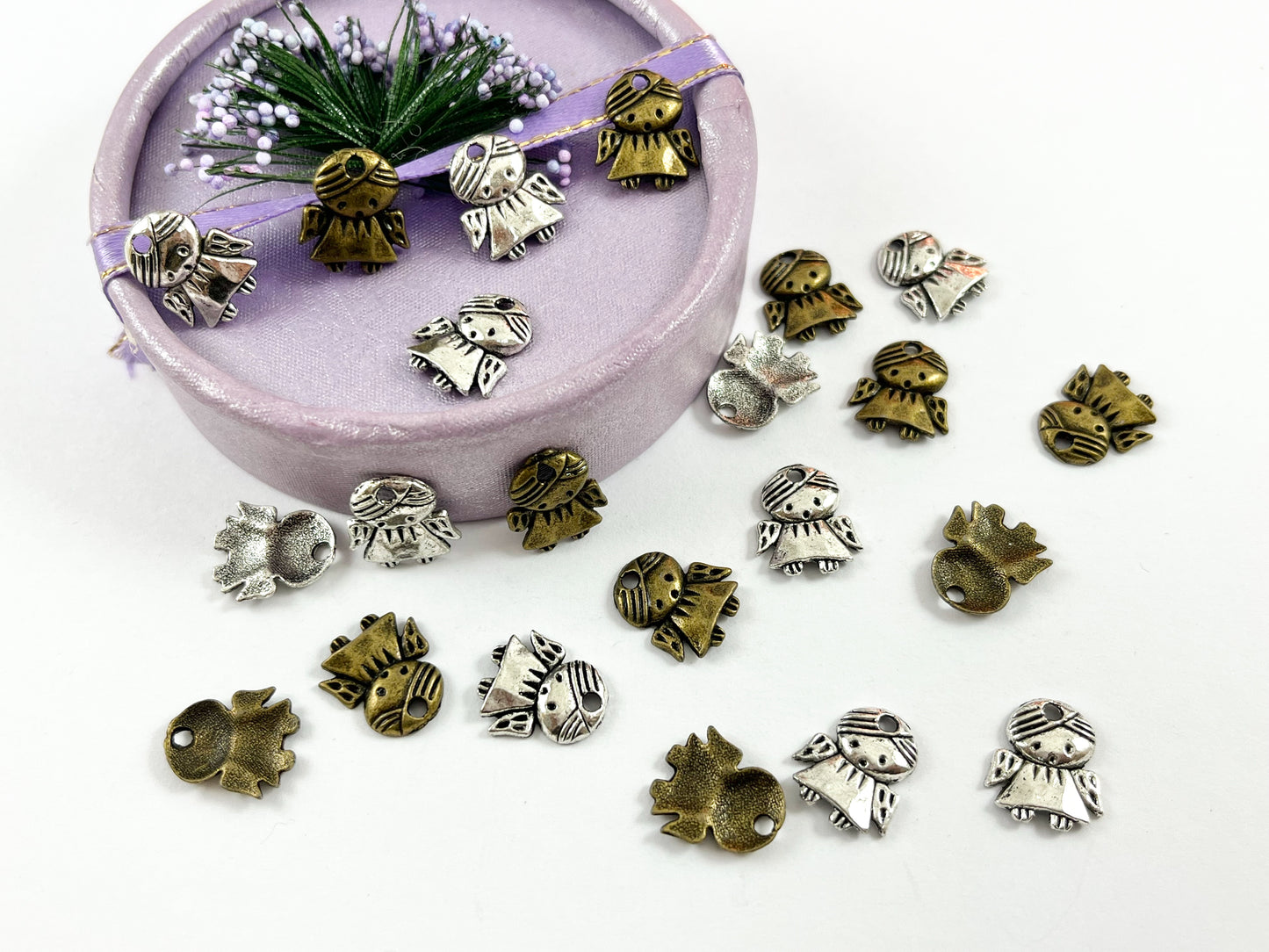 12x14mm Pewter Little Angel Pendants Cute Tiny Angel Charms Antique Silver and Bronze Color 125 Grams Bag