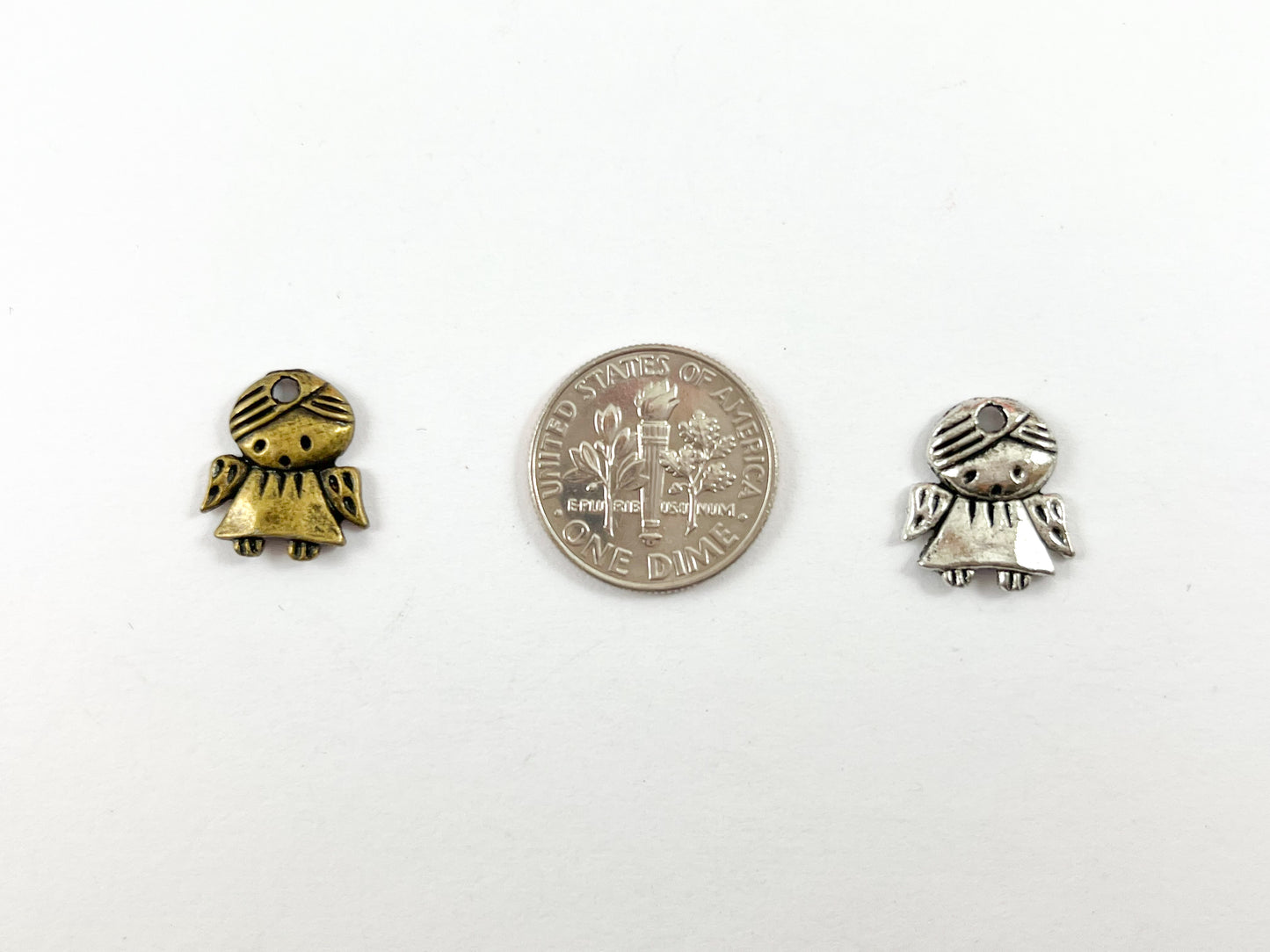 12x14mm Pewter Little Angel Pendants Cute Tiny Angel Charms Antique Silver and Bronze Color 125 Grams Bag