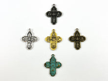 Load image into Gallery viewer, 23x30mm Pewter Religious Cross Pendants Bulk Order in Antique Gold, Silver, Gunmetal, Brass and Patina
