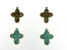 Load image into Gallery viewer, 23x30mm Pewter Religious Cross Pendants Bulk Order in Antique Gold, Silver, Gunmetal, Brass and Patina
