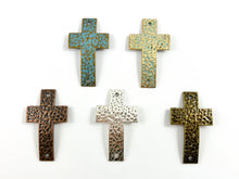 Load image into Gallery viewer, 28x49mm Pewter Curved Cross Connectors Hammered Religious Cross Pendants Bulk Order in Antique Copper, Silver, Bronze, Patina
