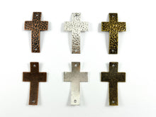 Load image into Gallery viewer, 28x49mm Pewter Curved Cross Connectors Hammered Religious Cross Pendants Bulk Order in Antique Copper, Silver, Bronze, Patina
