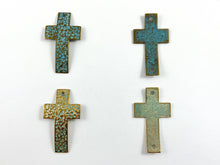 Cargar imagen en el visor de la galería, 28x49mm Pewter Curved Cross Connectors Hammered Religious Cross Pendants Bulk Order in Antique Copper, Silver, Bronze, Patina
