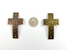 Load image into Gallery viewer, 28x49mm Pewter Curved Cross Connectors Hammered Religious Cross Pendants Bulk Order in Antique Copper, Silver, Bronze, Patina
