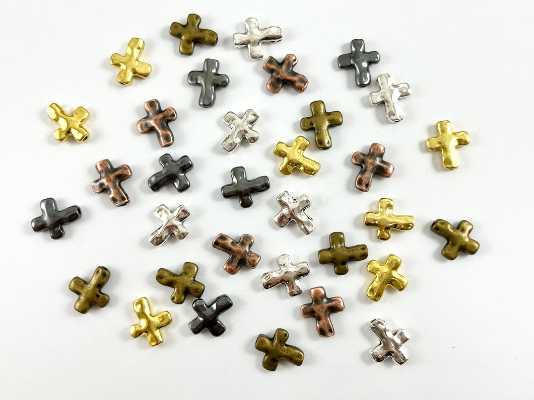 12x13mm Bulk Order Pewter Small Cross Spacer Beads Antique Gold, Silver, Bronze, Copper, Shiny Gunmetal