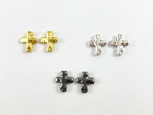 Load image into Gallery viewer, 12x13mm Bulk Order Pewter Small Cross Spacer Beads Antique Gold, Silver, Bronze, Copper, Shiny Gunmetal
