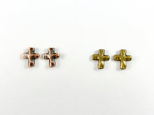 Load image into Gallery viewer, 12x13mm Bulk Order Pewter Small Cross Spacer Beads Antique Gold, Silver, Bronze, Copper, Shiny Gunmetal
