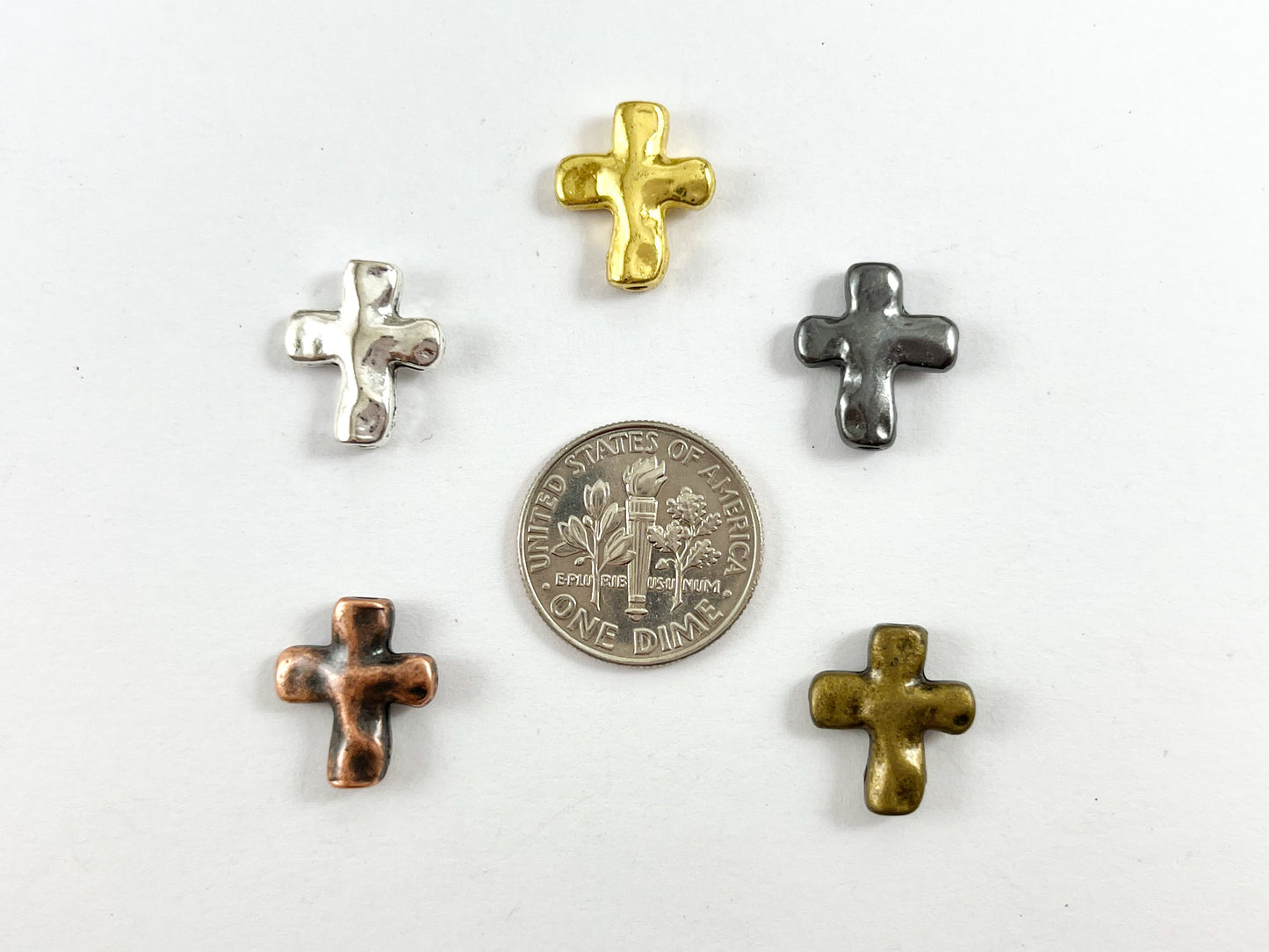 12x13mm Bulk Order Pewter Small Cross Spacer Beads Antique Gold, Silver, Bronze, Copper, Shiny Gunmetal