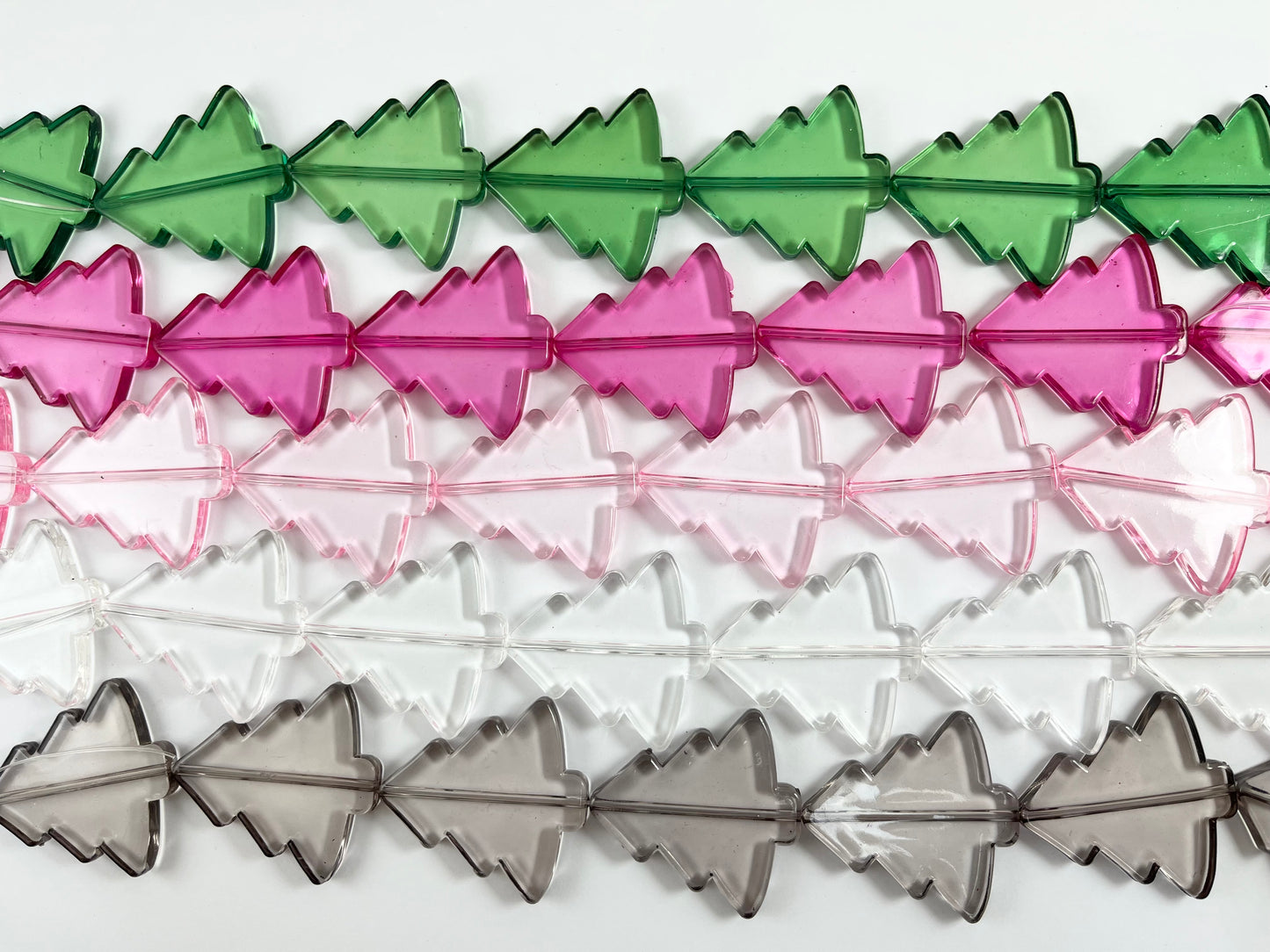 39x40mm Bulk Order Acrylic Transparent Christmas Tree Beads Holiday Decor Beads in Green/ Hot Pink/ Light Pink/ Clear/ Smoky