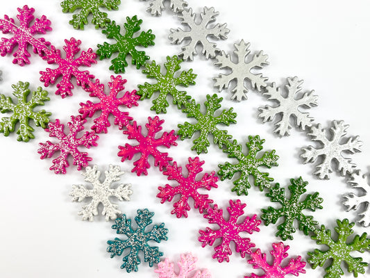 31mm Bulk Glittery Acrylic Christmas Snowflakes Beads Holiday Decor Beads in Silver/ Gold/ Black/ Hot Pink/ Green/ Multicolor