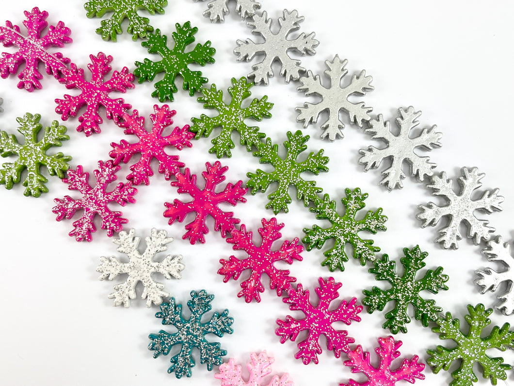 31mm Bulk Glittery Acrylic Christmas Snowflakes Beads Holiday Decor Beads in Silver/ Gold/ Black/ Hot Pink/ Green/ Multicolor