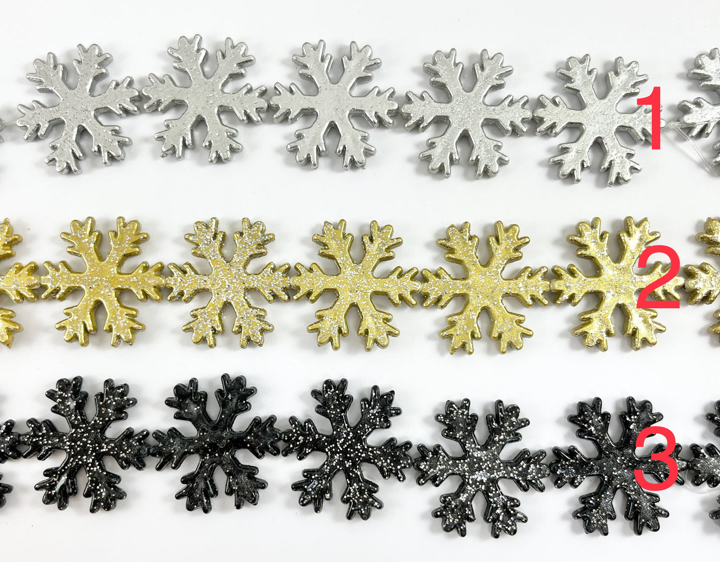 31mm Bulk Glittery Acrylic Christmas Snowflakes Beads Holiday Decor Beads in Silver/ Gold/ Black/ Hot Pink/ Green/ Multicolor