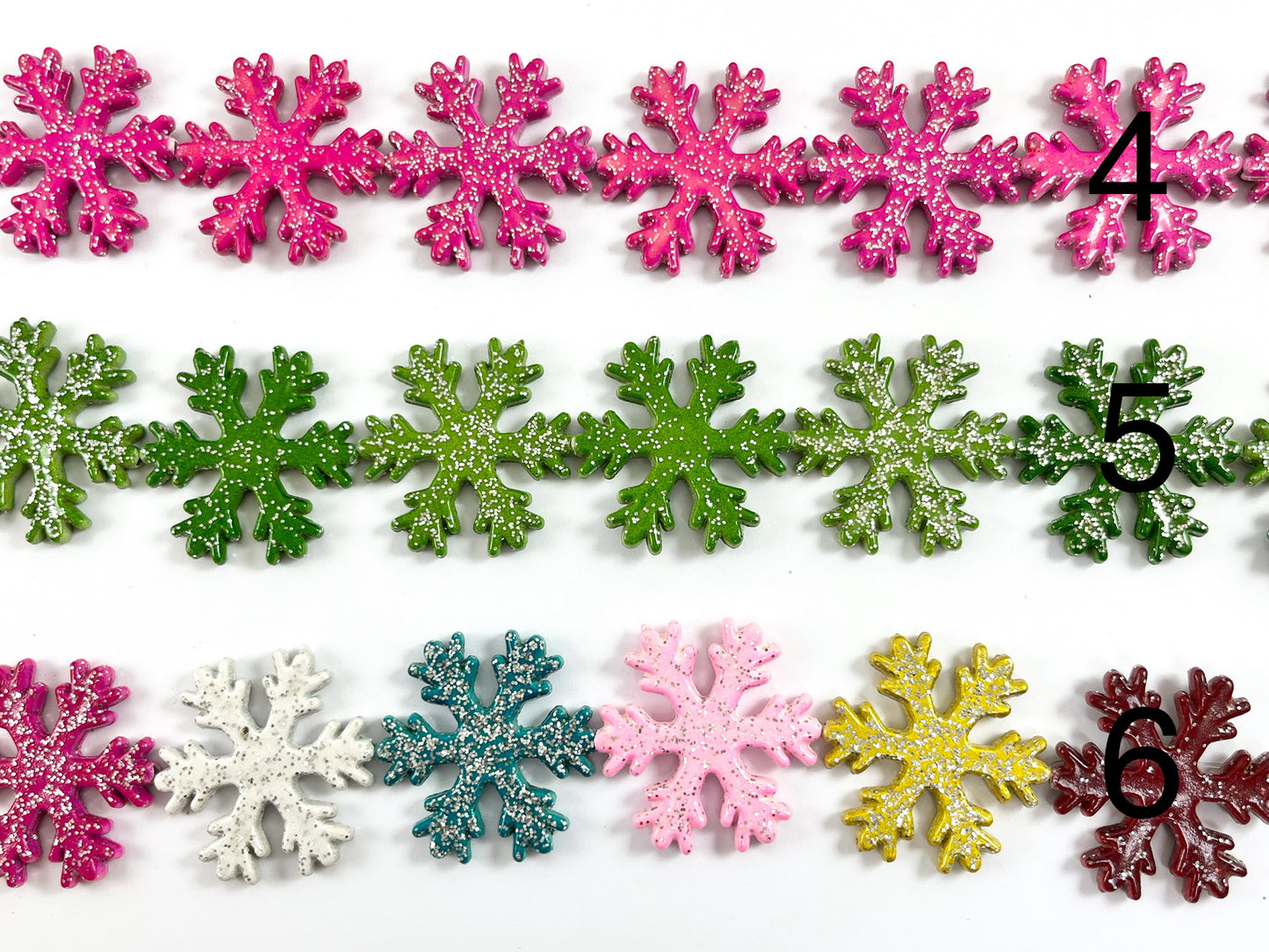 31mm Bulk Glittery Acrylic Christmas Snowflakes Beads Holiday Decor Beads in Silver/ Gold/ Black/ Hot Pink/ Green/ Multicolor